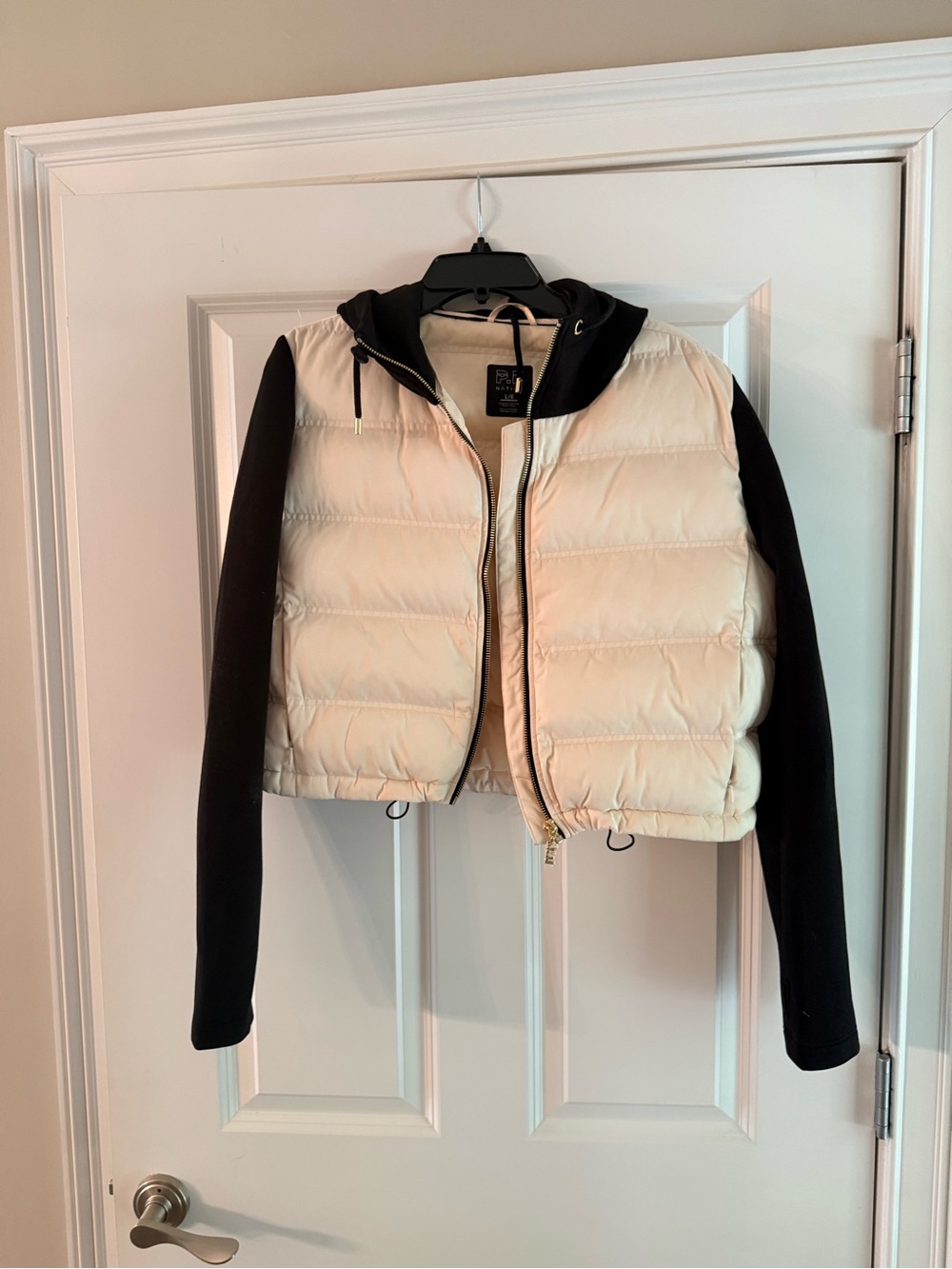 PE Nation Two-Tone Puffer Jacket with Hood - Cream & Black size large like new